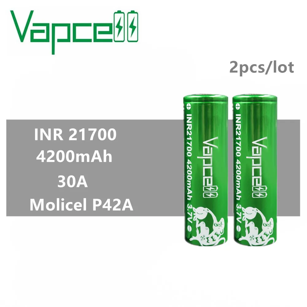 2 шт. Vapcell INR 21700 батарея 4200 мАч 30A rewrap molicel P42A аккумуляторная батарея для электронных сигарет vape mod