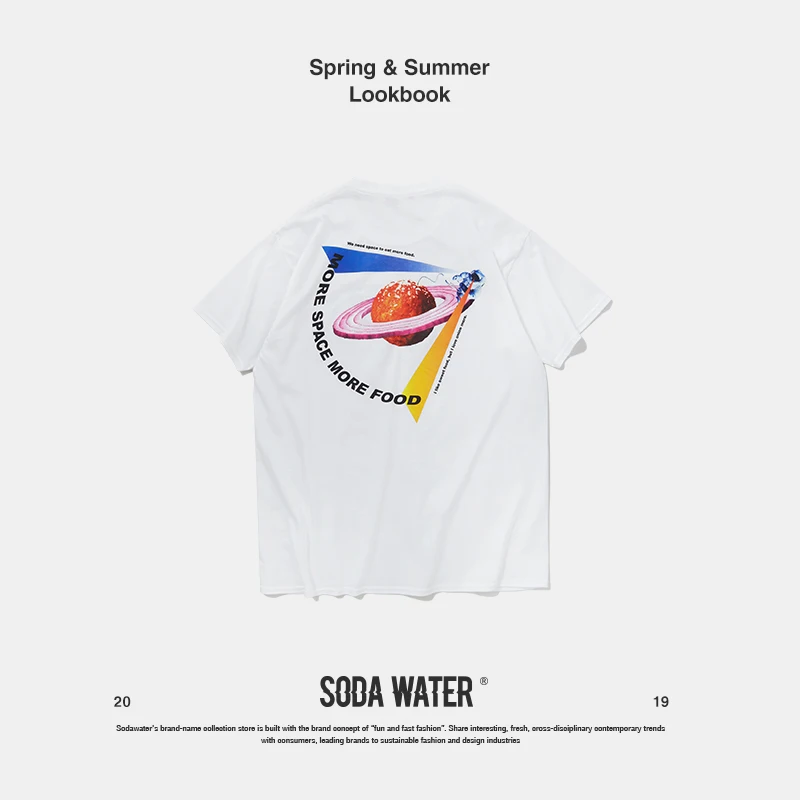 SODA вода Космос печати тройник 2019 мужчины Homme веселое Harajuku футболки с коротким