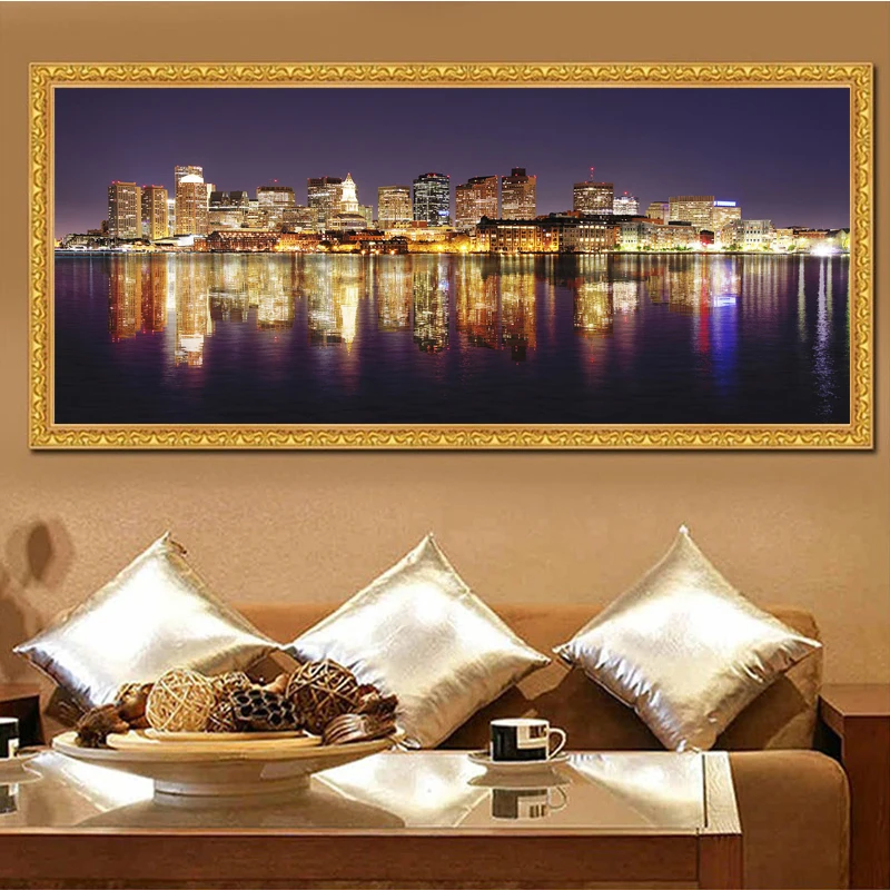 

Large 5D DIY Diamond Painting Cross Stitch Boston night view Full Square Resin Drill Diamond Embroidery Handmade Craft Y1343