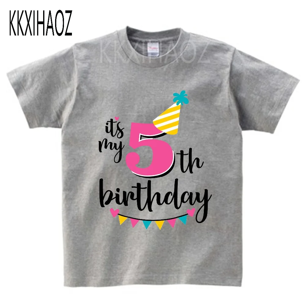Футболка с надписью «Happy Birthday Number» для девочек 4-6 лет, милая летняя одежда для малышей, Детская футболка с цифрами «забавный подарок на день рождения» для мальчиков, NN