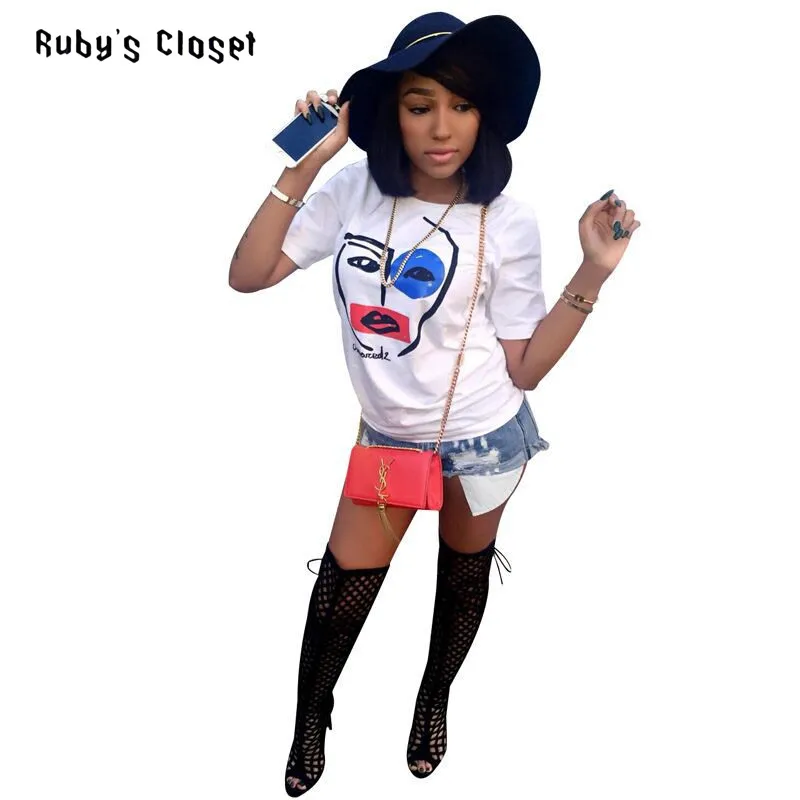 Ruby's Closet Повседневная простая женская футболка с принтом руки летняя коротким