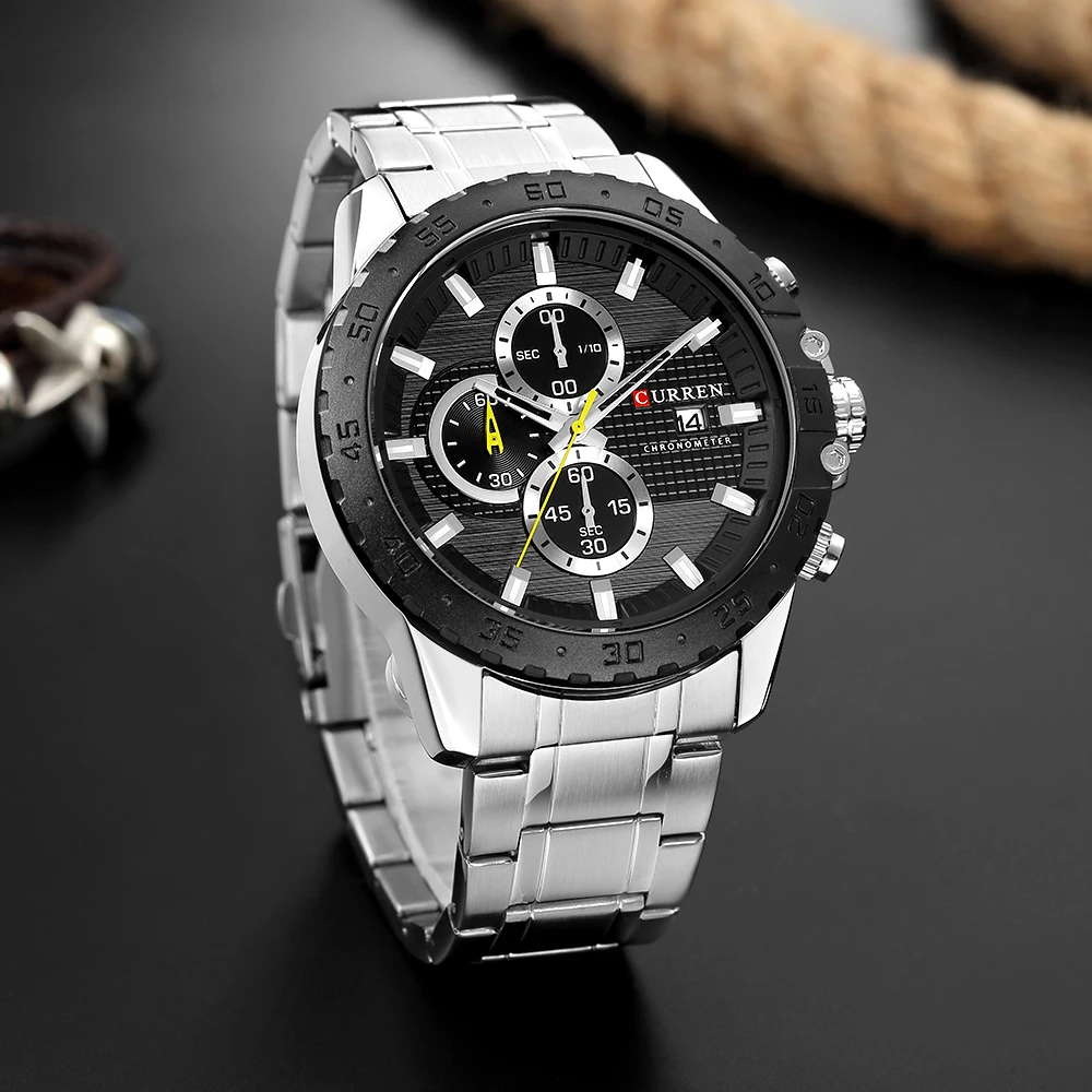 CURREN Sporty Watches Fashion Quartz Mens Watch New Luxury Stainless Steel Wristwatch Chronograph Sport Clock Male Reloj Hombres | Наручные
