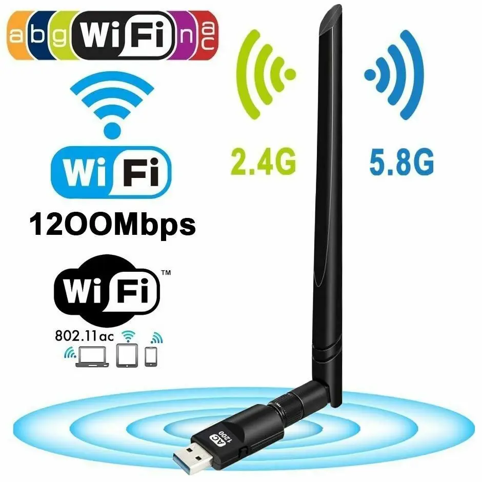 1200Mbps Wireless USB Wifi Adapter Dongle Dual Band 2.4G/5GHz w/Antenna 802.11AC
1200Mbps Wireless USB Wifi Adapter Dongle Dual Band 2.4G/5GHz w/Antenna 802.11AC
