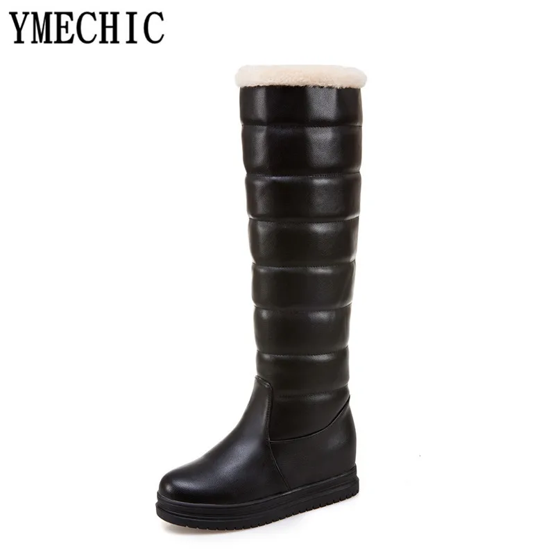 YMECHIC/2018 черные и белые зимние сапоги до колена женские с меховой бахромой Женская
