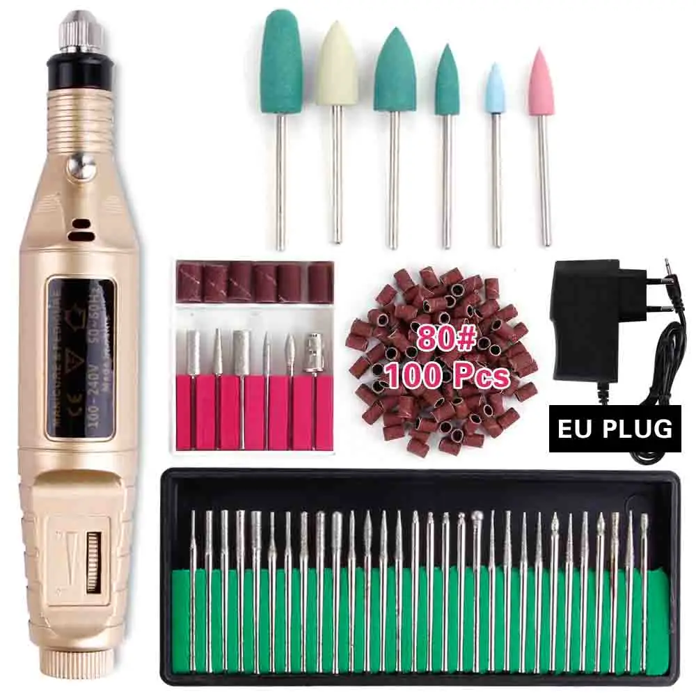 Set 5 EU Plug Профессиональный электрический сверлильный станок для ногтей, инструменты для маникюра, керамические сверла для кутикулы, роторные сверла для удаления напильников, оборудование для дизайна ногтей - Цвет: Set 5 EU Plug