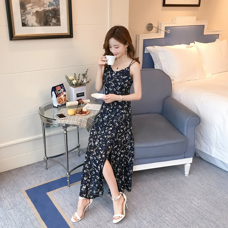 summer dress 2019 new sling floral print slim sexy trendy women's clothing black plus size omighty party | Женская одежда