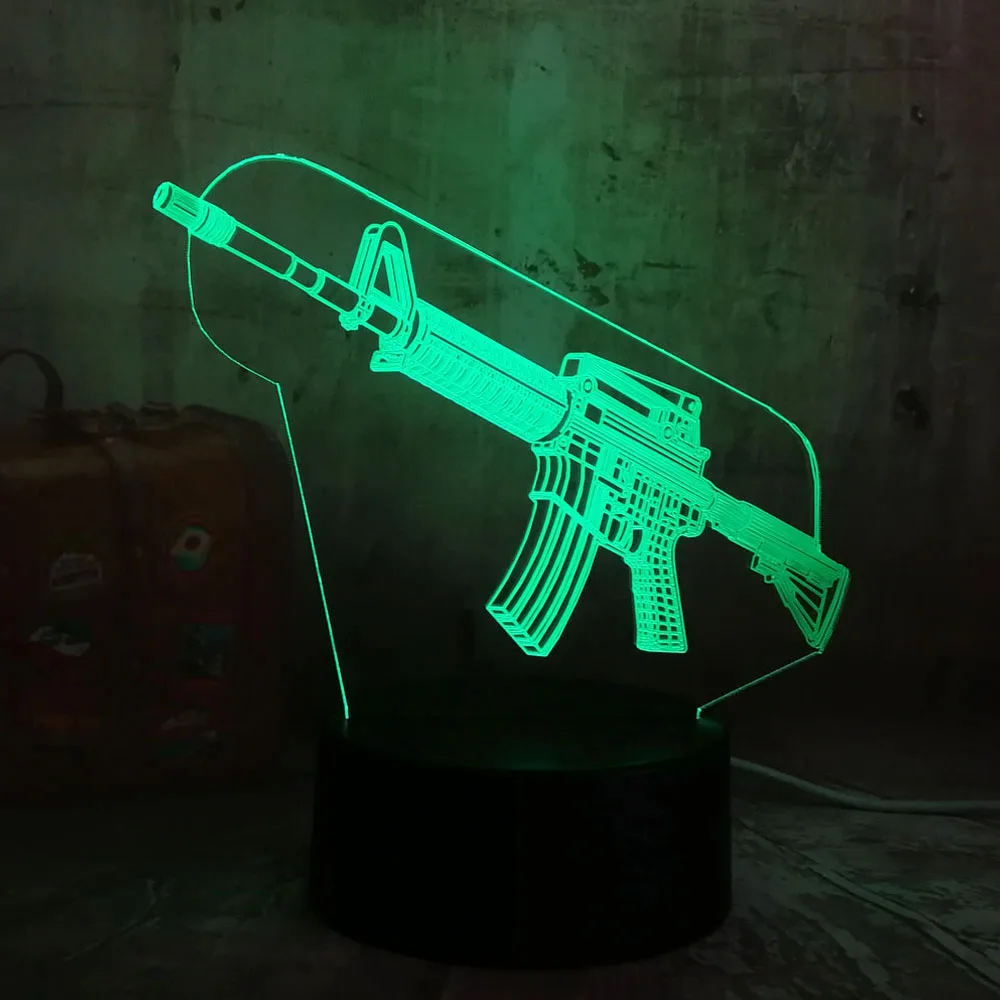 Крутой 3D светодиодный ночник светильник PUBG Submachine Gun M416 лампа для мальчиков