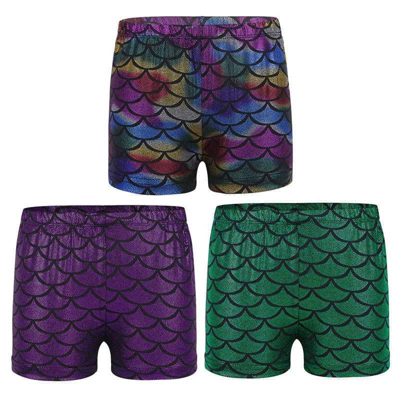 Детские блестящие шорты с рисунком русалки TiaoBug танцевальные низкой посадкой для