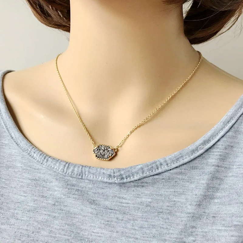 10 цветов Золотой Druzy Кулон из друзы ожерелья шестиугольник Акриловая Смола Воротник модный бренд женские ювелирные изделия вечерние свадебные подарки для свиданий
