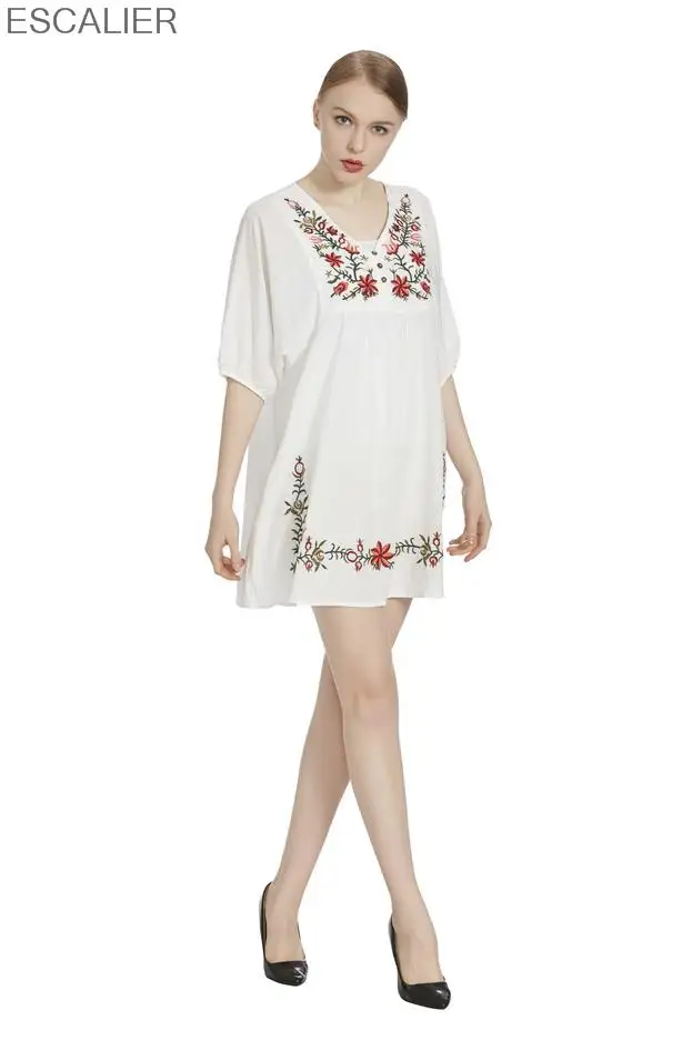 ESCALIER 2016 Женская винтажная Этническая Цветочная вышивка блузка свободная