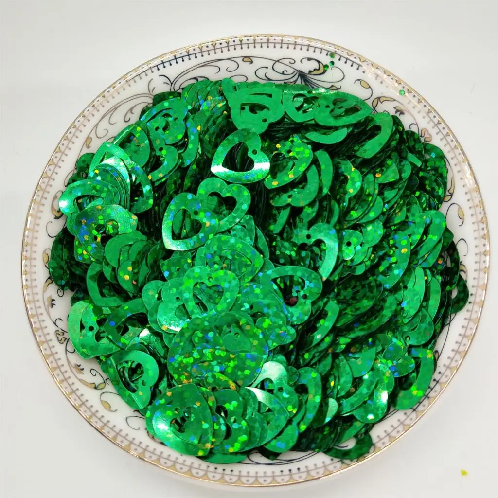 50g 12mm Flat Love Heart Sequins For Crafts Sewing Accessories 2pc Set DIY Wedding Confetti Laser Green | Дом и сад