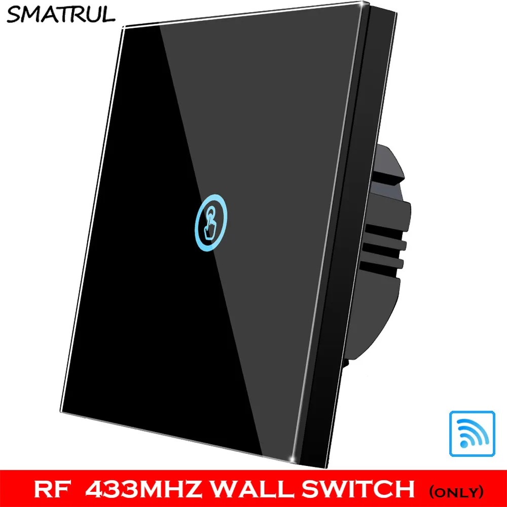 black RF 1 gang WALL SMATRUL 1 2 3 банда умный беспроводной сенсорный выключатель светильник 433 МГц РЧ пульт дистанционного управления стеклянный экран без нейтрального провода настенная панель Светодиодная лампа - Цвет: black RF 1 gang WALL