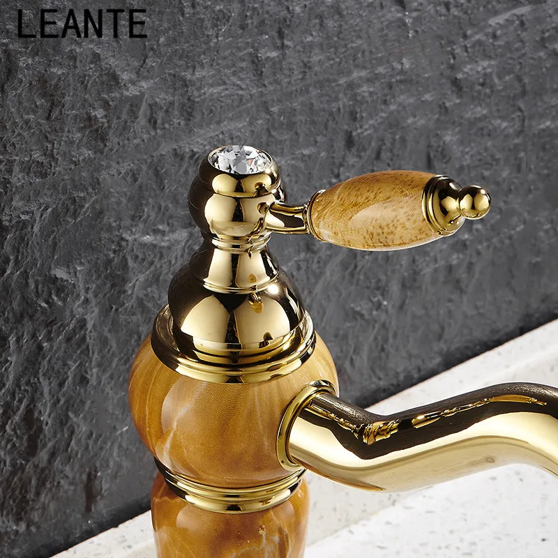 LEANTE Red Rose Gold Artificial Jade Basin Faucet Vintage Tap 360 Swivel Spout Brass Cold Hot Mixer Classic Luxury L9084 | Обустройство