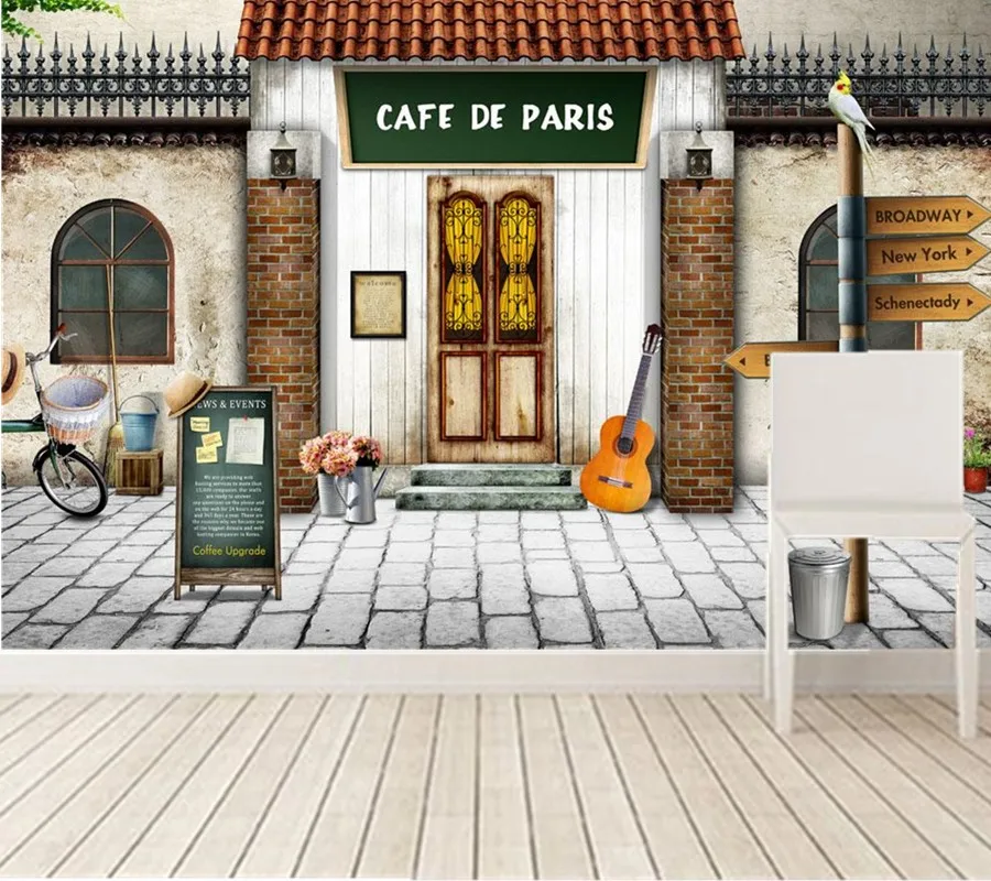 

Custom 3d murals,Retro nostalgia cafe at the door wallpaper,bar coffee shop living room sofa TV wall bedroom papel de parede