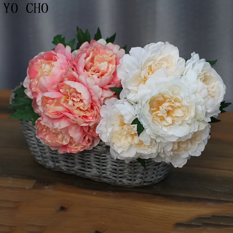 

YO CHO Peony Artificial Silk Flower Rose Bouquet Bridal White Peony Bouquet Wedding Flower Home Party Decoration Chrismas Wreath