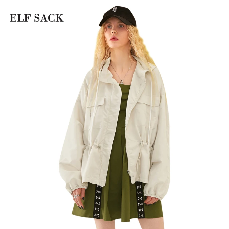 ELFSACK стильные весенние женские куртки с капюшоном в стиле Харадзюку однотонные