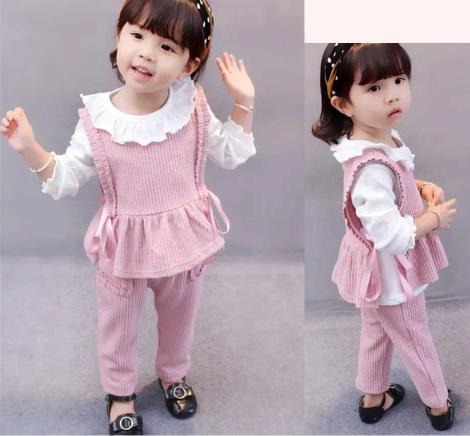 3 шт. кружевной жилет футболка и брюки для девочек | Детская одежда обувь