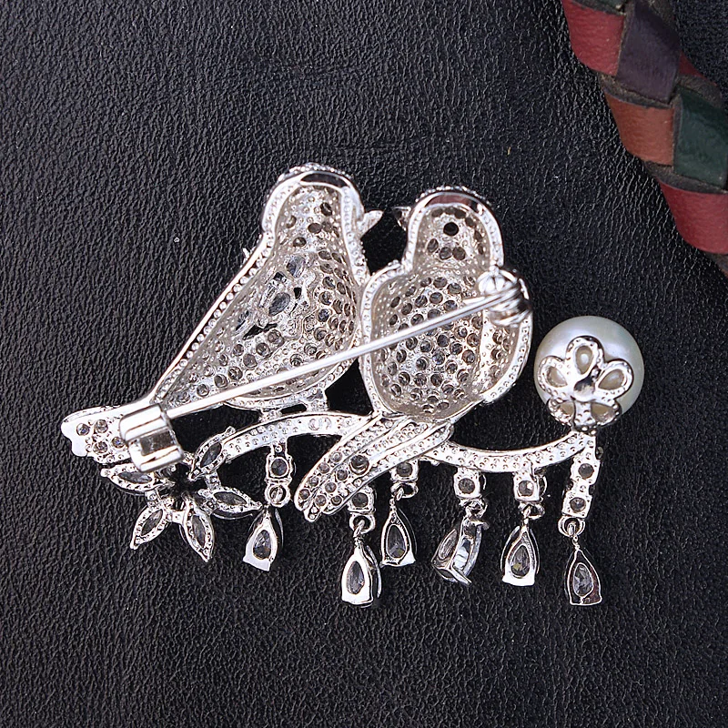 SINZRY dazzling jewelry accessory Imitation pearl cubic zirconia birds brooches pin statement scarf buckles for women | Украшения и