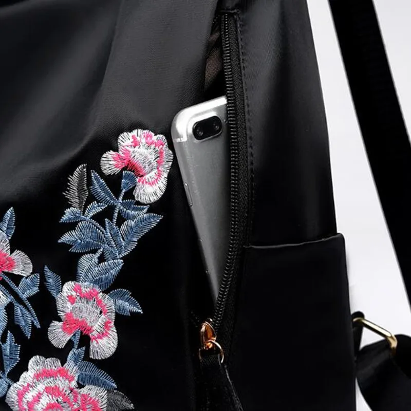 

Soft Nylon Backpack Women Retro Embroidery Mochila School Bag for Girls Top Handle Ladies Waterproof Daypacks Light Travel Bags