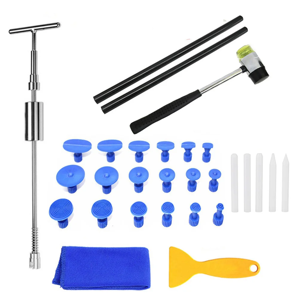 PDR инструменты для удаления вмятин с рукояткой Pro Slide Hammer Dent Puller Dent Hammer с 5 шт. вкладками вниз ручка 18 съемников для повреждения градом - Цвет: 29pcs