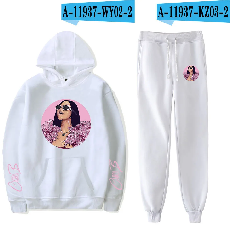 Женские комплекты Rapper Cardi B, зимний модный спортивный костюм, толстовка с капюшоном+ спортивные штаны, спортивные комплекты из 2 предметов, облегающая спортивная одежда - Цвет: 017