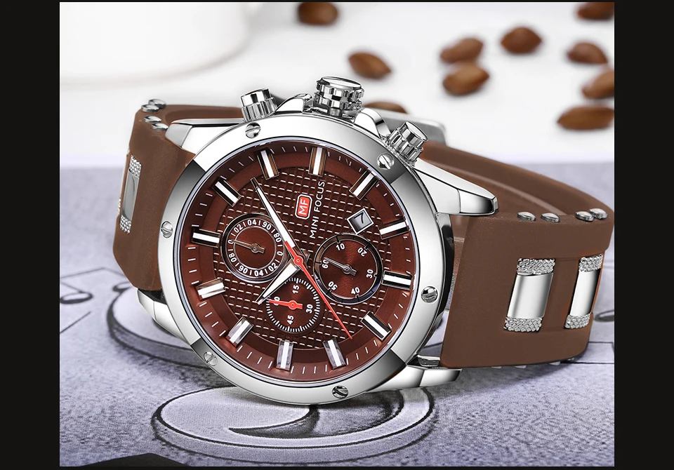 MINIFOCUS стильные спортивные мужские часы Seiko, наручные часы с хронографом для мужчин, Популярные черные и синие мужские часы с силиконовой цепочкой