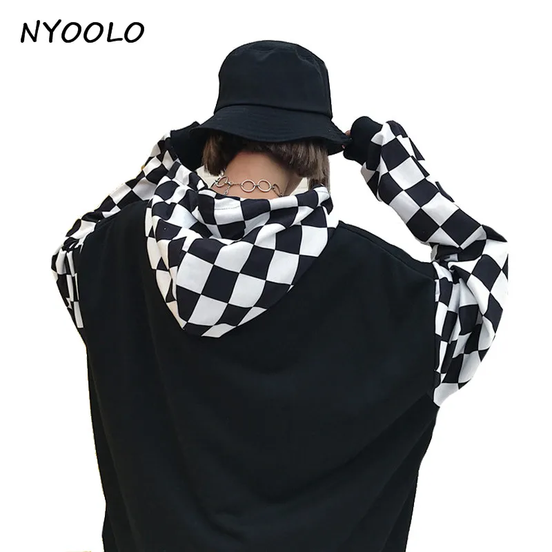Уличная одежда NYOOLO топы в стиле хип-хоп пуловеры клетку с буквенным принтом