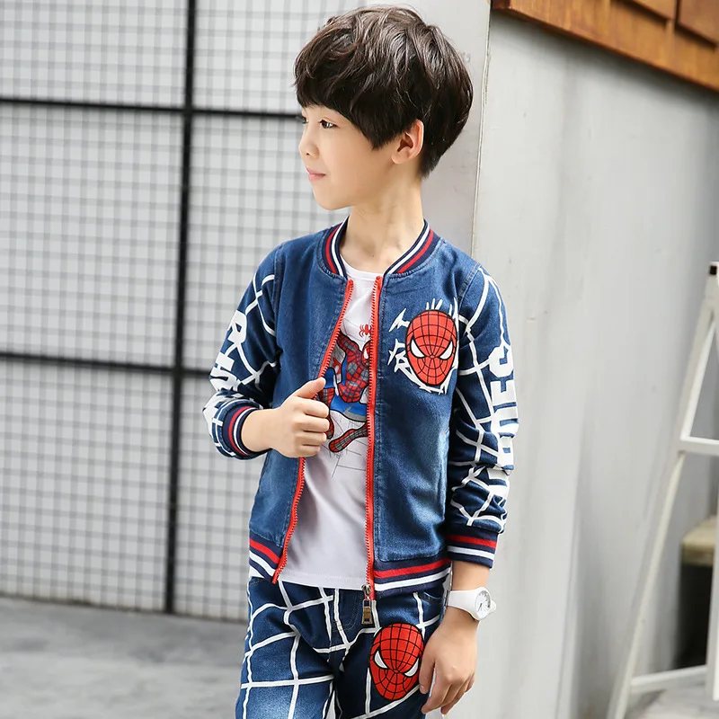 2017 Autumn Spiderman Boys Outwear Suits Spring Cartoon Boy Clothes Set Warm 3pcs Children Clothing Kids Cowboy Costumes | Детская