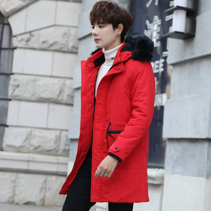 

2019 зимнее модное мужское хлопковое пальто с капюшоном, толстый длинный хлопковый костюм, куртка в Корейском стиле, мужская повседневная теп...