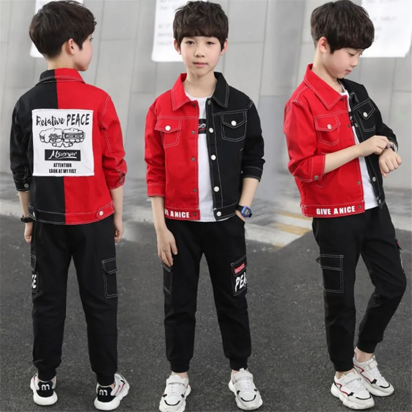 Children Clothing Sets Autumn Sport Suit Kids Boys Clothes long Sleeve Set Costume For Jacket+Tshirt+Jeans 3Pcs |