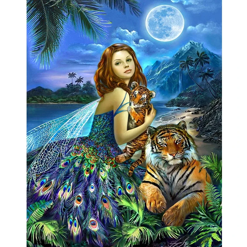 

Diamond cross stitch painting Decoration House portrait Square \ Round diamond embroidered mosaic Full of Diamonds Woman tiger
