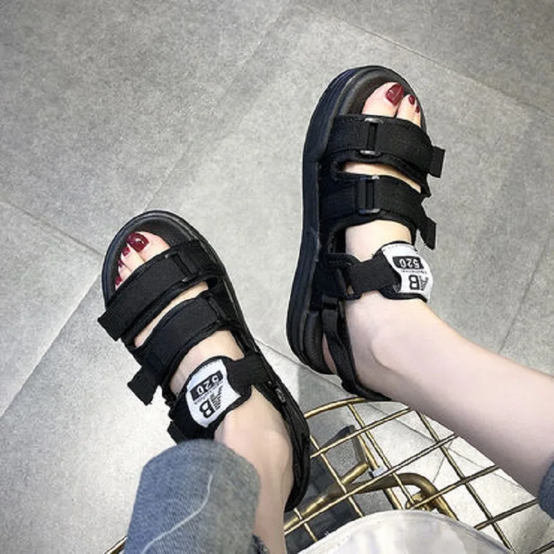2019 new summer platform sandals women's flat open toe casual black | Обувь
