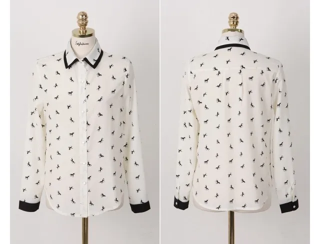 Корейский Верховая Отпечатано С Длинным Рукавом Элегантных Женщин Шифон