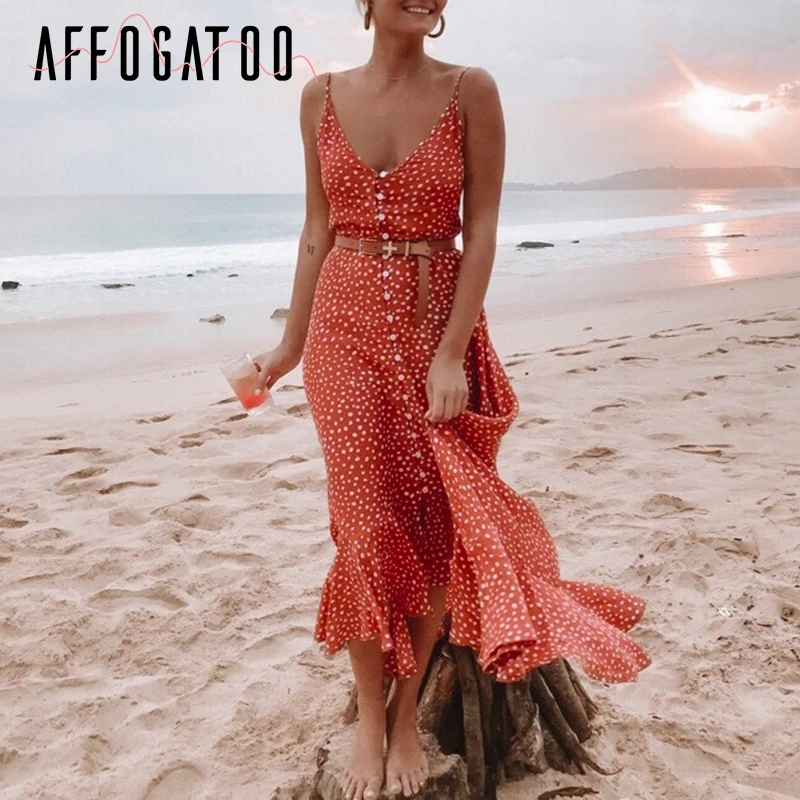 Женское богемное платье макси afogatoo повседневное длинное пляжное с v образным