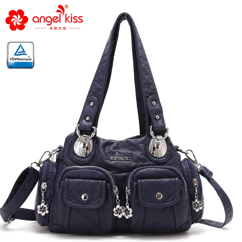 Синий Модная Высококачественная сумка Angelkiss из искусственной кожи, женская сумка на каждый день, Подарочная сумка, Большая вместительная сумка на плечо, сумочка - Цвет: Синий