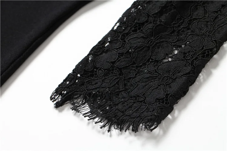Новинка, дизайнерское женское платье, ажурное, кружевное, лоскутное, трикотажное, 3/4 рукав, а-силуэт, рокабилли, черный, красный, платье-свитер, пуловеры