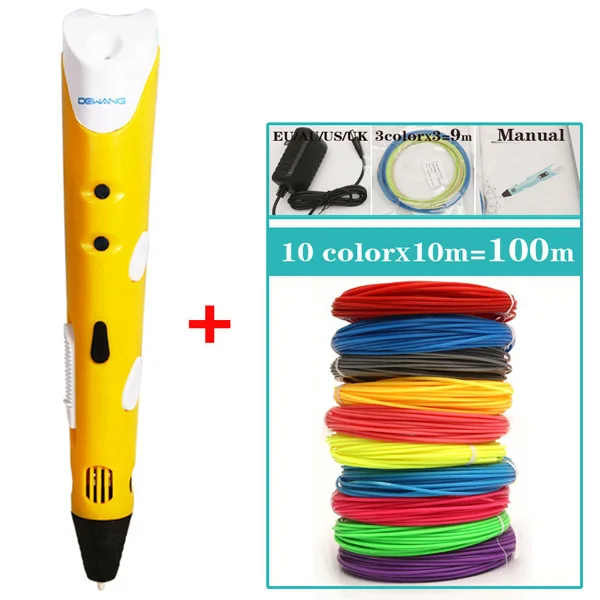 Yello and 100M Dewang 3D Ручка для печати светодиодный/ЖК-экран 3D Ручка для рисования+ 100 м 1,75 мм расходный материал с ABS/PLA детские игрушки в подарок на день рождения - Цвет: Yello and 100M