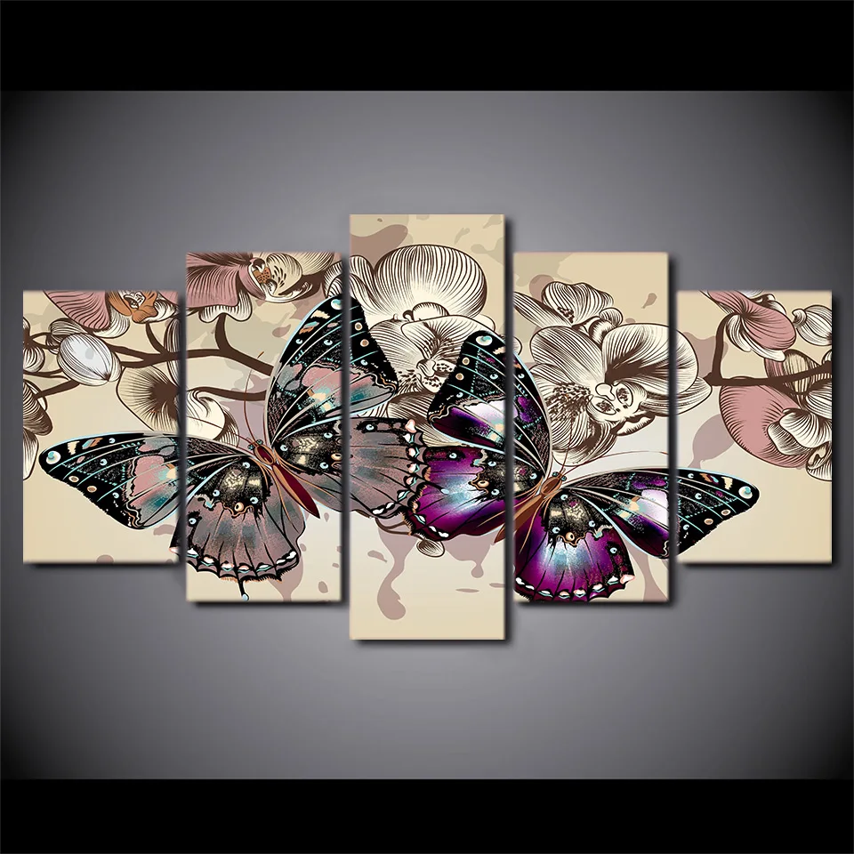 

Modular HD Prints Canvas Pictures Living Room Wall Art Framework 5 Pieces Flowers Butterfly Paintings Home Decor Animal Posters