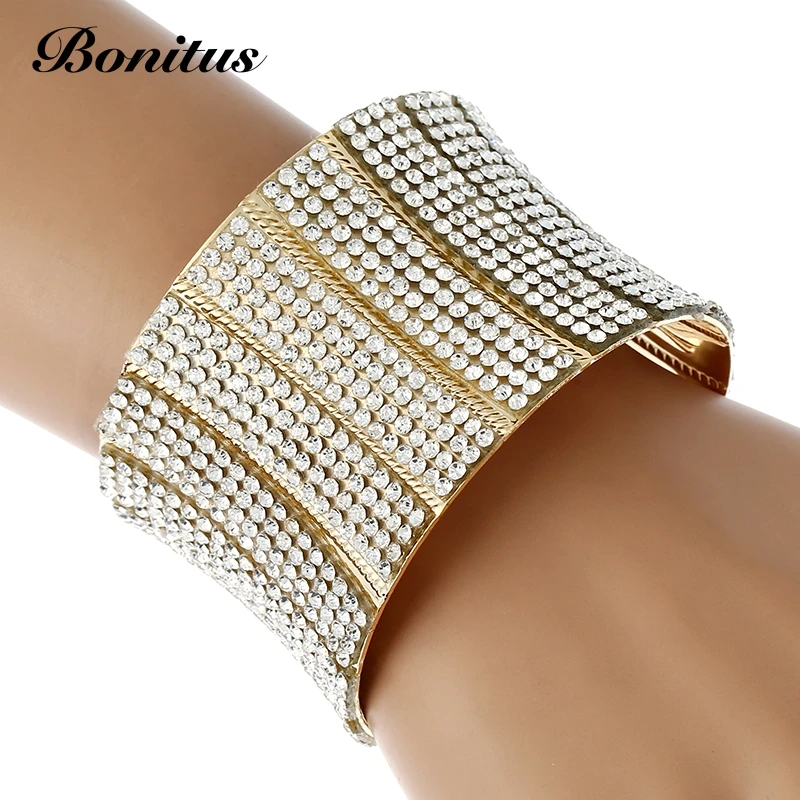 [Bonitus Jewelry Store]NewArrival Fashion Design Cuff Wide Full Bracelets &amp Bangles Rhinestone Crystal For Women HOT 07B4006 | Украшения