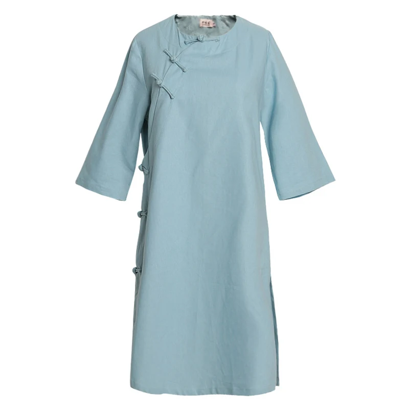 Женская блузка Cheong sam однотонная с о образным вырезом на кнопках ручной работы|long