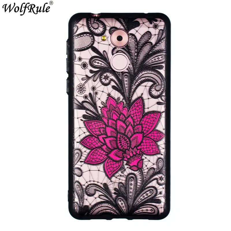 Huawei GR3 2017 Case Honor 6C Cover Black Lace Red Flower Soft TPU For Enjoy 6s / 6c Hard PC Fundas |