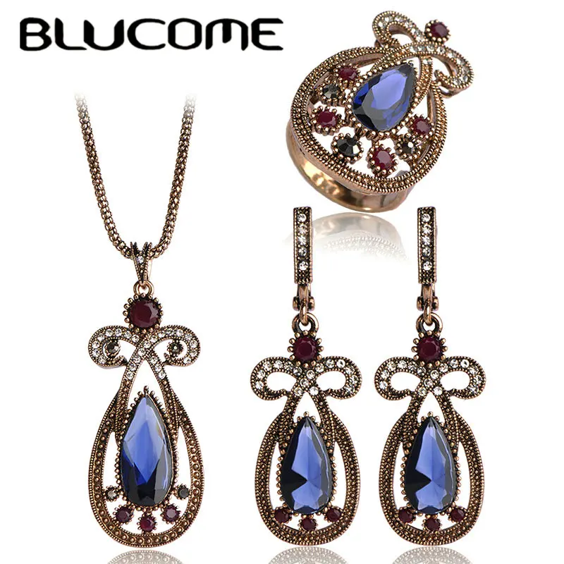 Blucome распродажа в турецком стиле Ожерелье Серьги Кольца комплекты украшений из