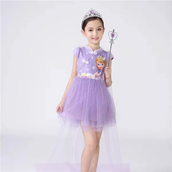 Elsa Sofia Princess dress + tail set for girls carnival Halloween costume sets | Детская одежда и обувь