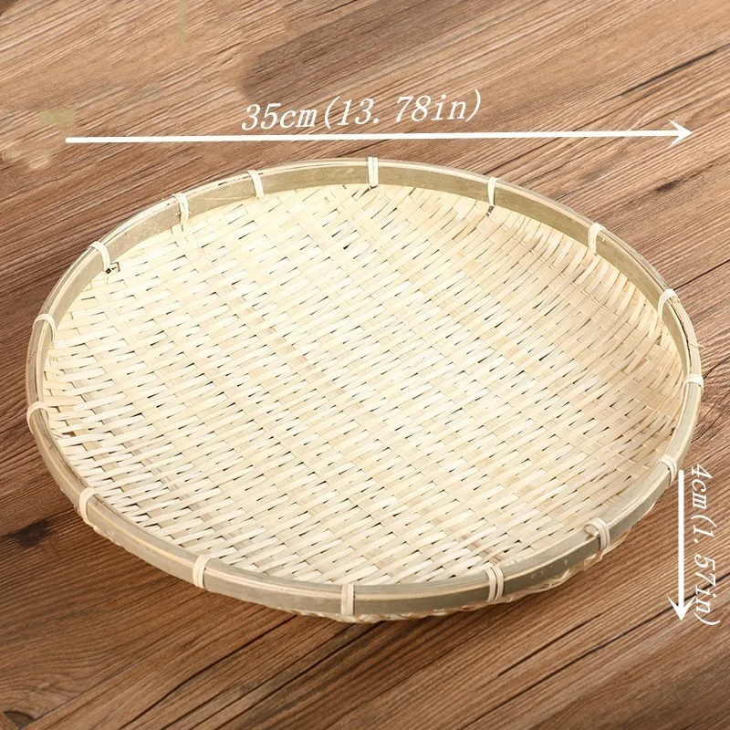 Diameter 35x4 cm Ручная работа бамбуковые плетеные круглые фруктовые тарелки плоское блюдо на стол для закусок хлеб овощи для пикника блюда из ротанга - Цвет: Diameter 35x4 cm
