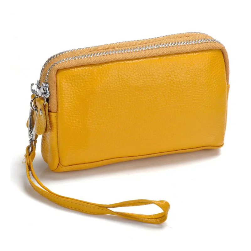 yellow Модные женские кошельки, кошелек из натуральной кожи, маленькая сумка на двойной молнии, многофункциональный кошелек для девушек из воловьей кожи, мини-кошелек для женщин - Цвет: yellow