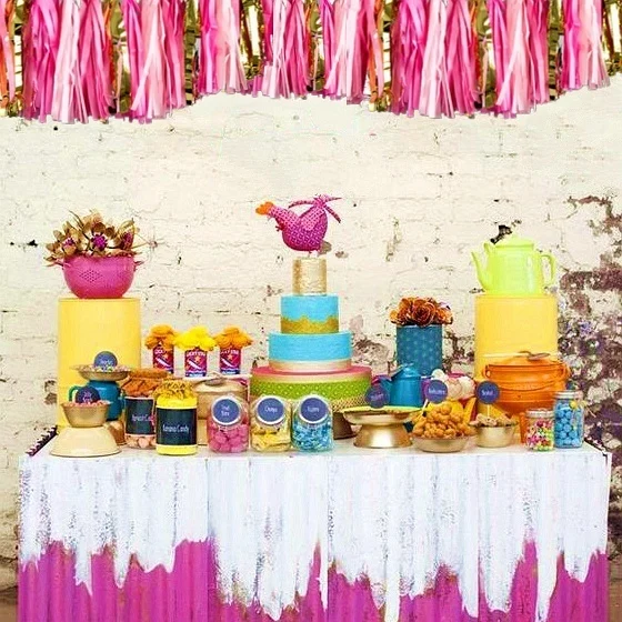 (Fuchsia Pink Gold) Fiesta Decoracion Tassel Garland Tissue Paper Fringe Bunting For Wedding Baby Shower Birthday Party Decor | Дом и сад