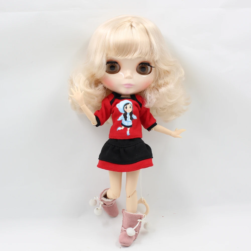 Наряды для Blyth doll, комплект с вырезом на талии, комплект из головы красного цвета и короткой юбки для куклы, зимняя одежда