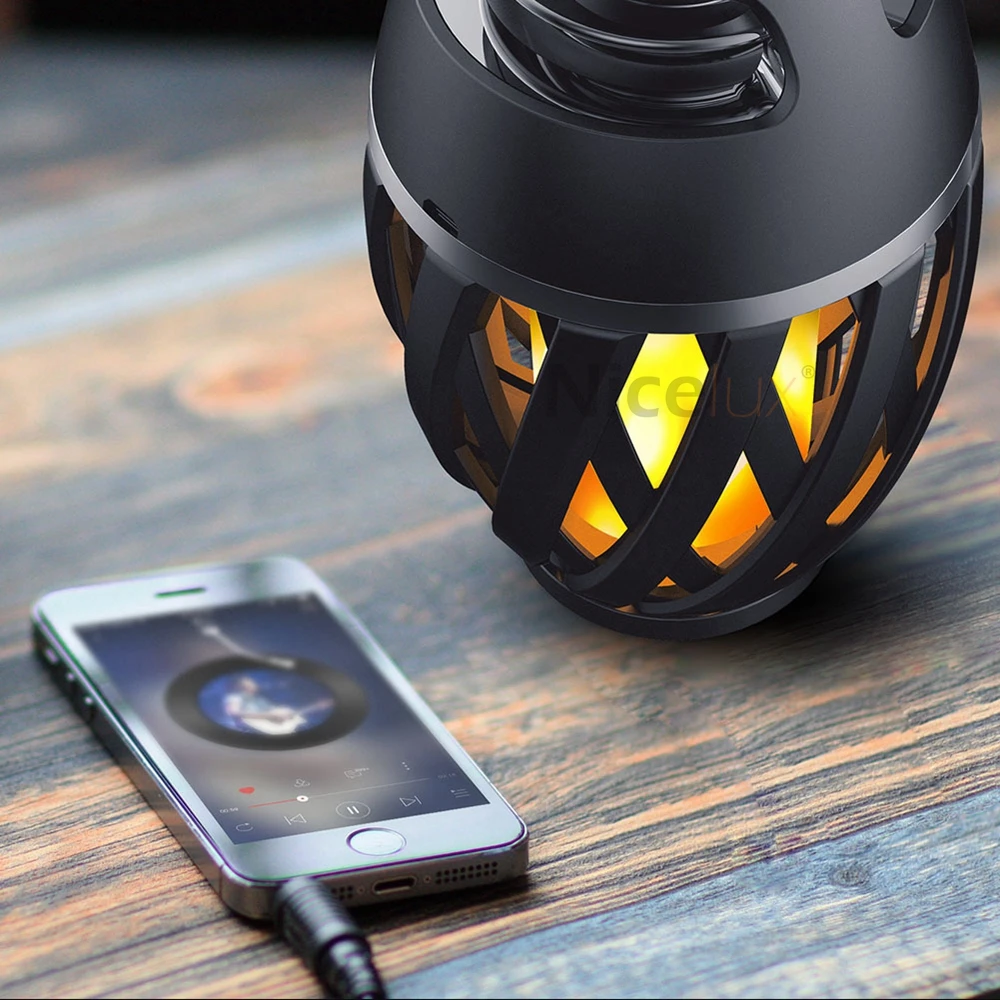 Светодиодная лампа с динамиком и эффектом пламени Bluetooth стерео мерцающий ночник