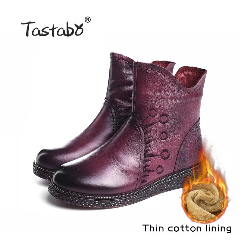 Purple Tastabo/женские ботильоны из натуральной коровьей кожи; коллекция года; модная повседневная женская обувь для мам; обувь на плоской подошве; женская обувь; botas mujer - Цвет: Purple