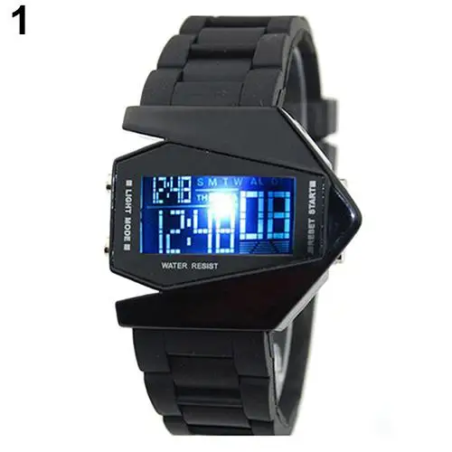 Cool Men's Oversized Design Light Digital Sports Plan Shaped Dial Electronics Wrist Watch Relojes